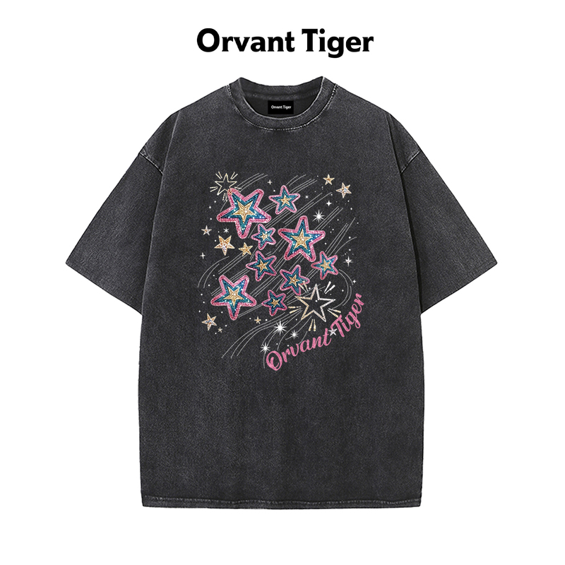 New Orvant Tiger Korean Version ins American Retro Washed Black Short-Sleeved T-Shirt with Age-Reducing Childlike Print Top