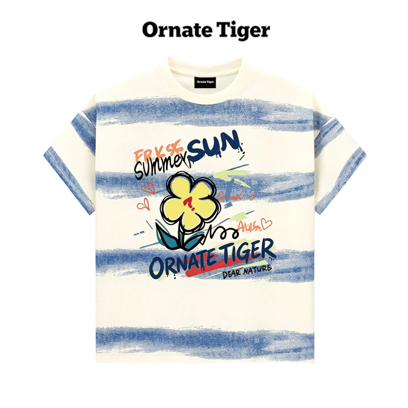 New Ornate Tiger Summer Korean Style Lazy Striped Short-Sleeved T-Shirt for Men and Women, Loose Couple Wear Top