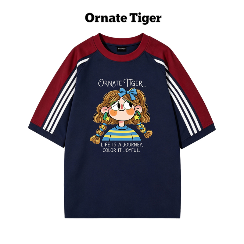 Orvant Tiger Korean American Retro Raglan Short-Sleeved Heavy Cotton Round Neck Cartoon Girl Casual T-Shirt Orvant Tiger Korean American Retro Raglan Short-Sleeved Heavy Cotton Round Neck Cartoon Girl Casual T-Shirt