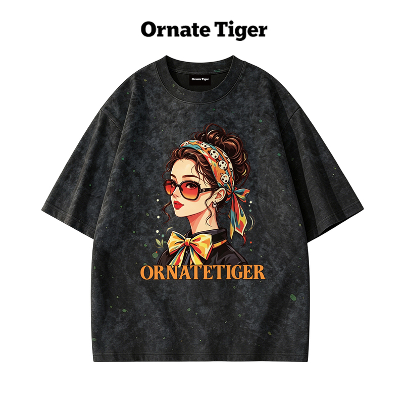 New Ornate Tiger American Retro Print Short-Sleeve T-Shirt, Plus Size, Body-Covering, Pure Cotton Black Half-Sleeve Top for Women New Ornate Tiger American Retro Print Short-Sleeve T-Shirt, Plus Size, Body-Covering, Pure Cotton Black Half-Sleeve Top for Women