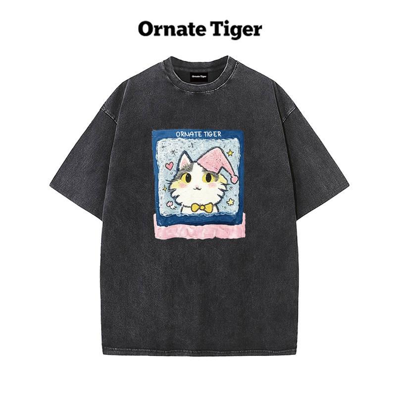 Ornate Tiger New Vintage Cartoon Short-Sleeve T-Shirt for Women, Summer Loose Round Neck, Age-Reducing Cute Style Top