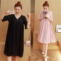 Large size pregnant women summer clothes 200kg fat MM dress increased fat loose fashion pregnant mother pregnancy clothes
