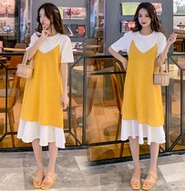 Pregnant woman suit out of fashion style 2022 new loose summer hanging band dress Two sets of gestation Mom Liondress