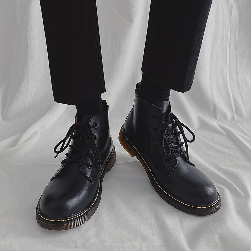 Genuine leather Martin boots men's high-top British style all-match Korean version leather boots couple retro motorcycle mid-top boots