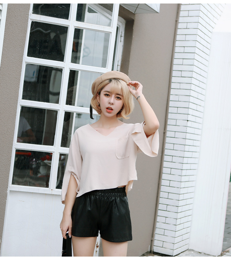 Quần short da mùa đông PU nữ mùa thu đông 2018 mới mặc quần thun lưng thun rộng quần lửng cạp cao cạp cao quần short nữ hàn quốc