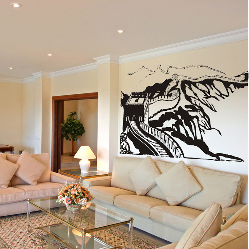 Water moon mirror flower Great Wall School corridor decoration stickers Creative Library classroom self-study room background wall stickers