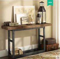American retro solid wood iron art porch dining side table old article several cases for table Wall long narrow side table