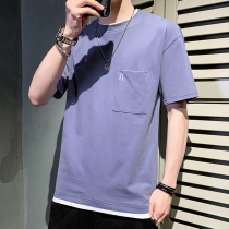 Summer mens T-shirt short-sleeved tide brand Korean version of the trend with pockets and half-sleeves mens 2021 new cotton top clothes