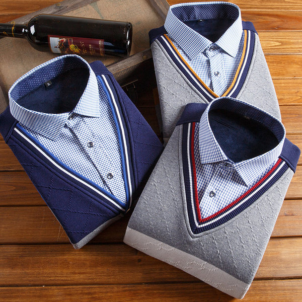 悍库 17年冬季新款 加绒加厚保暖假两件 男式针织衫 聚划算+优惠券折后￥68包邮（￥88-20）多色可选