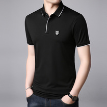 Ice silk short sleeve T-shirt male pure color turtlenecks half sleeve summer thin polo shirt business casual loose male clothing blouse
