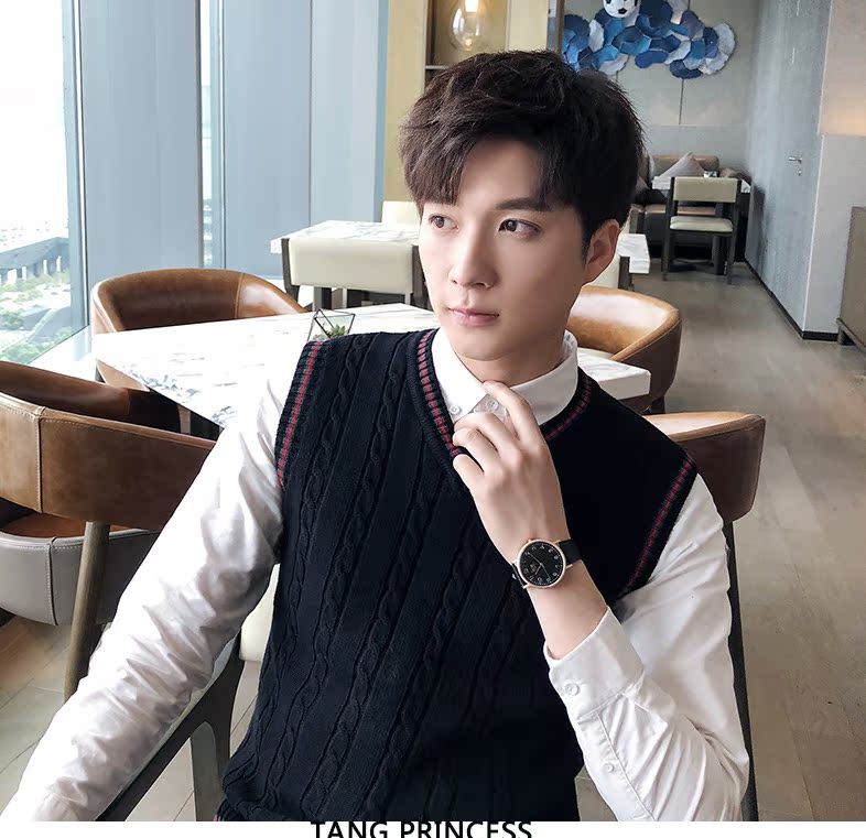 Mùa thu và mùa đông ấm áp vest nam cộng với áo len nhung dày vest nam không tay áo len cổ chữ V vest vest đại học áo len cardigan nam