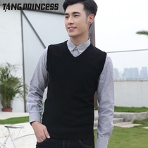 Autumn and winter sweater vest plus velvet warm vneck sleeveless Waistle solid color business wool knitwear vest men