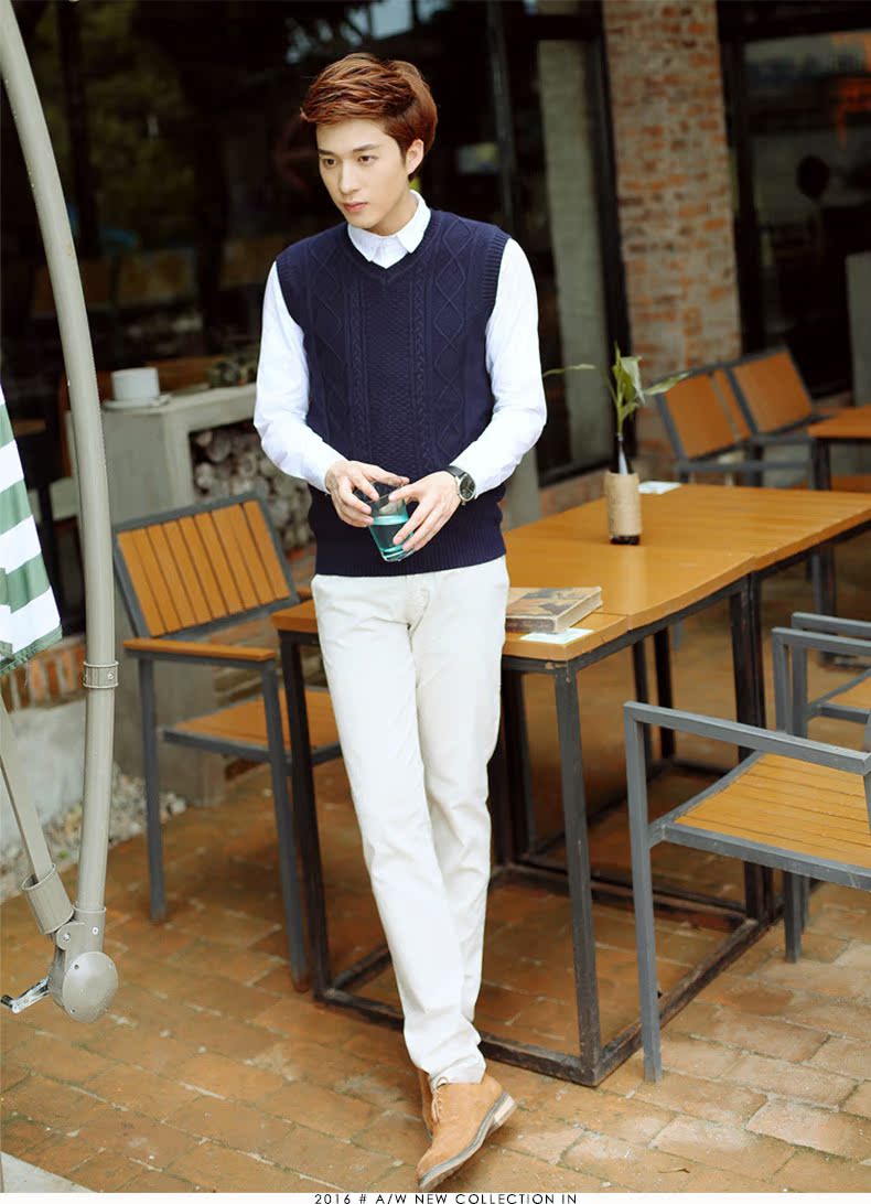Áo vest nam mùa thu và áo len mùa đông Phiên bản Hàn Quốc của áo len không tay áo len cotton vest nam vest mỏng Slim ấm vest áo len mỏng