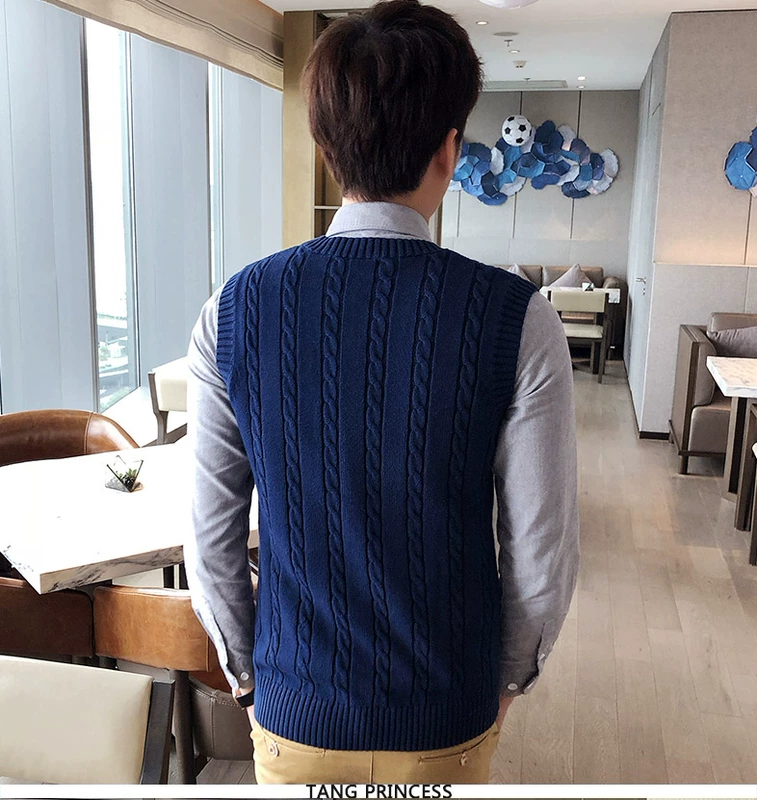 Vest nam mùa thu đông đan áo len vest cổ chữ V không tay áo cotton dày len xoắn vest cỡ lớn áo khoác thu đông