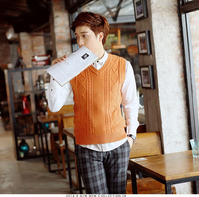 Áo vest nam mùa thu và áo len mùa đông Phiên bản Hàn Quốc của áo len không tay áo len cotton vest nam vest mỏng Slim ấm vest áo len mỏng