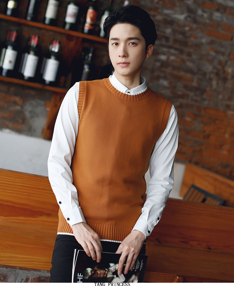 Áo len mùa thu và mùa đông vest nam phiên bản Hàn Quốc của cổ tròn nam vest vest cỡ lớn dệt kim cotton không tay áo sơ mi áo len mỏng