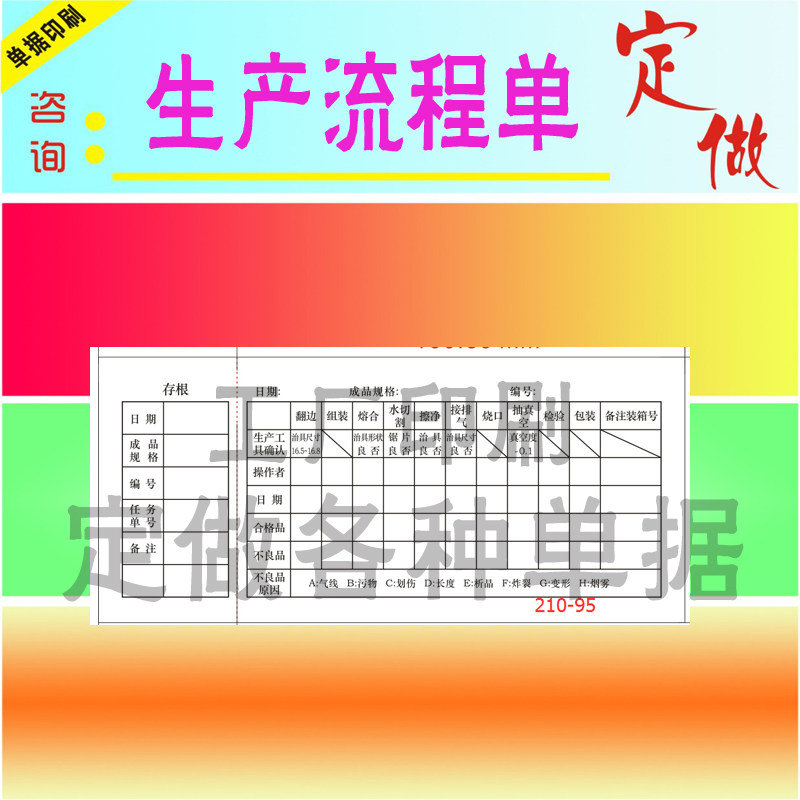 Custom production process sheet Printing task notification sheet Custom production dispatch order process sheet Inspection form