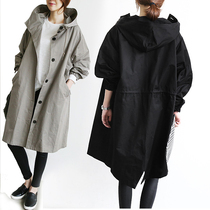 Pregnant women autumn single-breasted medium-length trench coat 2020 new large size womens waist hooded autumn and winter pregnant mother coat