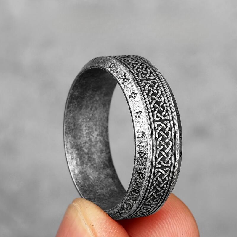 Cross-Border Popular Stainless Steel Ring, Retro Nordic Celtic Knot Viking Text Ring, Men's Artistic Style Ring Cross-Border Popular Stainless Steel Ring, Retro Nordic Celtic Knot Viking Text Ring, Men's Artistic Style Ring