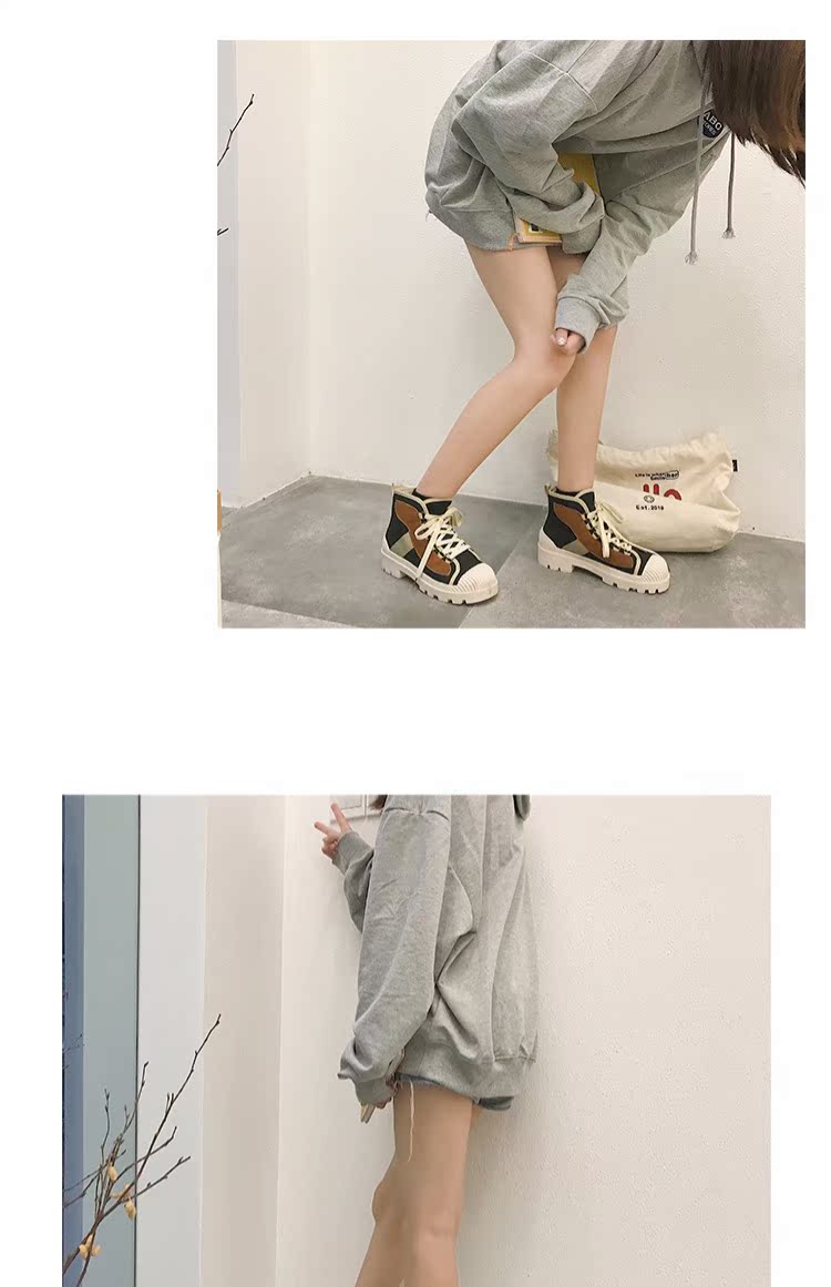 Giày mùa thu 2018 đầu gió Anh vải chic chic đế bằng thể thao đế cao giày nữ nhỏ màu trắng giày sinh viên giày the thao nữ biti's