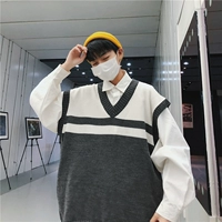 Dongdaemun Hàn Quốc với cổ v màu đại học phù hợp với áo vest không tay hoang dã áo len vest nam hàn quốc