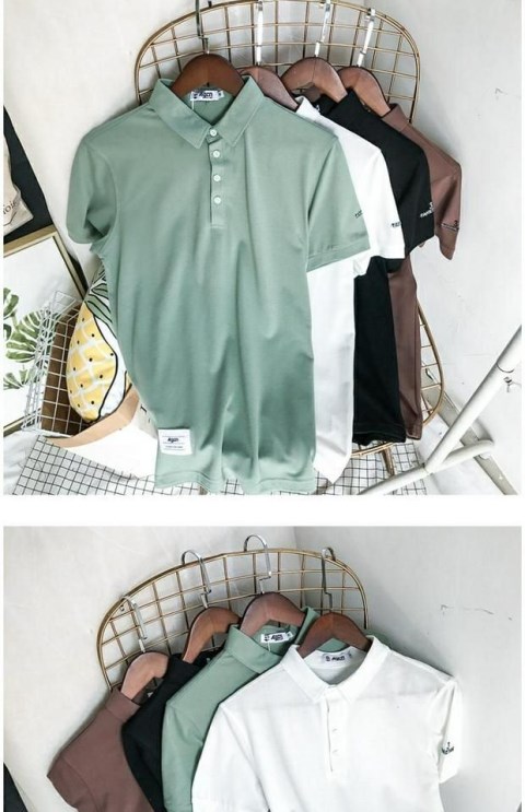 Mùa hè mới phong cách Harajuku áo sơ mi màu rắn POLO Nhật Bản thêu đơn giản ve áo ngắn tay áo thun phiên bản Hàn Quốc của áo sơ mi nam triều áo polo nam