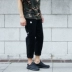 New Tide thương hiệu quần âu nam màu rắn đơn giản chín quần trẻ trung thẳng quần ren hoang dã Crop Jeans