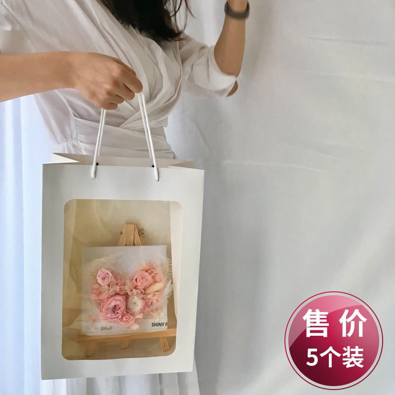 Floral season transparent open window Folding Handbag with Festive Gift Box Flowers Bouquet Packaging Bag Creative Floral Bags