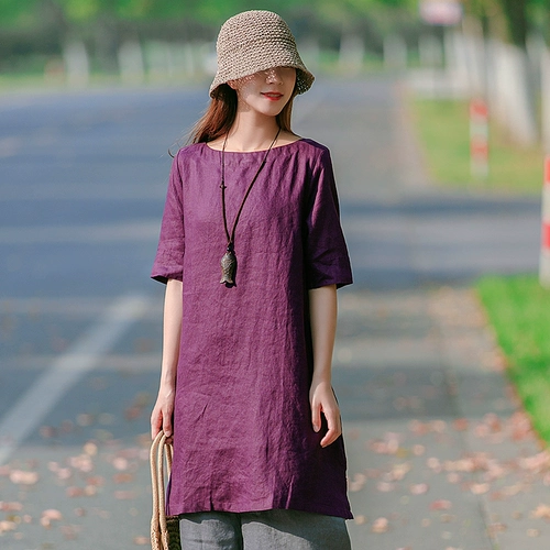 Длинное летнее платье для отдыха, юбка, из хлопка и льна, оверсайз, длина миди, 2019