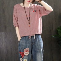 Летняя одежда, рубашка, футболка с коротким рукавом, хлопковая приятная телу кукла, новая коллекция, оверсайз, из хлопка и льна