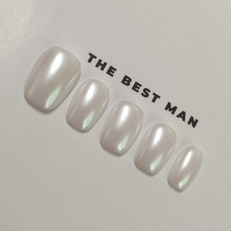 Handmade Haili Moonlight Pearl Powder Wearable Nails High-End Whitening Solid Color Nail Art Patch Finished Fake Nails Short Style