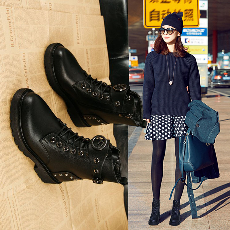 Women's shoes boots women's boots autumn and winter cotton shoes 2021 new versatile thick-soled British style thick-heeled flat-bottomed Martin boots tide