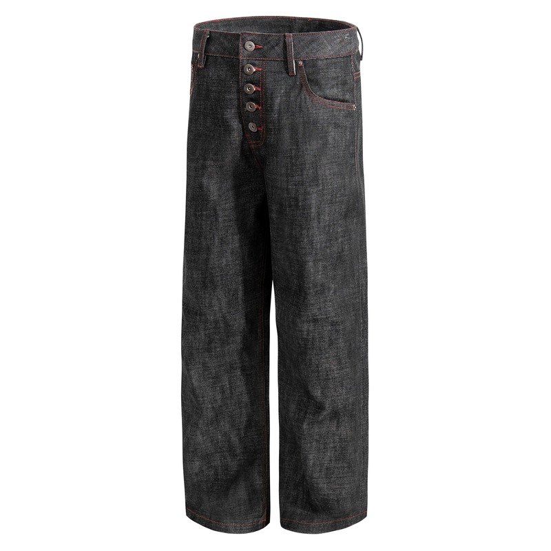 Yingfivenine Red Blade Red Ear Red Edge Raw Cowhide Horsehair Multi-Button A-Line Narrow Straight Loose Jeans