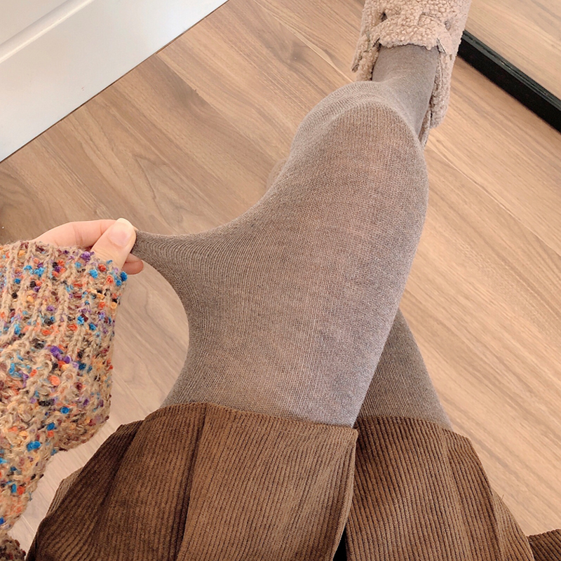 Autumn and Winter Fleece-Lined Coffee-Colored Wool Tights for Women, Thickened and Warm, Smoke Gray Leggings, Dark Gray Base Socks