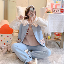 Pregnant women bear breastfeeding pajamas moon clothes autumn and winter models 11 months 10 postpartum spring and autumn cotton sandwich three sets
