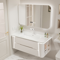 Modern simple oak ceramic integrated basin rounded corner bathroom cabinet bathroom hand washbasin cabinet washstand mirror cabinet