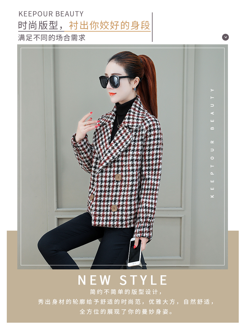 Áo khoác len ngắn Houndstooth 2018 thu đông 2018 phổ biến mới của phụ nữ Hàn Quốc áo khoác Nizi lỏng lẻo áo bò nữ đẹp