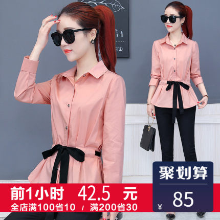 长袖衬衫淑女装2018秋装新款收腰显瘦系带蝴