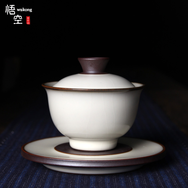 Home Gothic kilns white handmade Japanese style three-only cover bowl single dragon springs green porcelain util tea bowl with lid