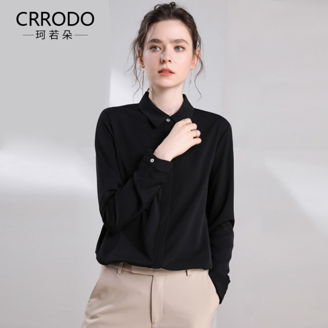 Black chiffon shirt women's long-sleeved spring and autumn workplace ol goddess style foreign style professional shirt spring temperament loose