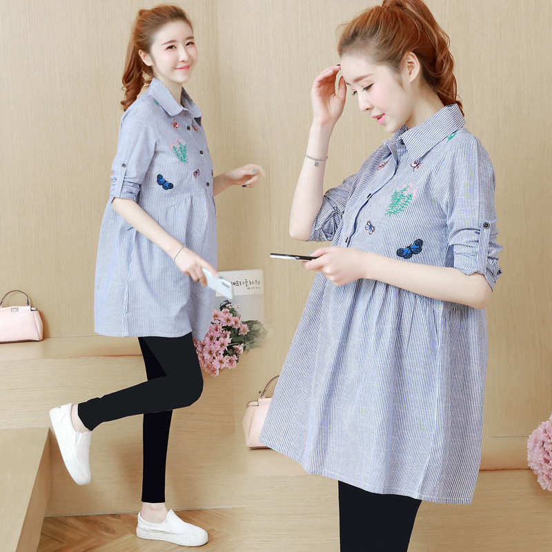 2022 new pregnant women Spring dress blouses suit Fashion style Loose Large Size Shirt Spring Autumn spring Long sleeves Pure cotton