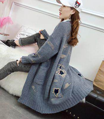 Autumn new Korean version maternity wear large size loose mid-length autumn winter sweater foreign gas fat MM knit cardigan jacket