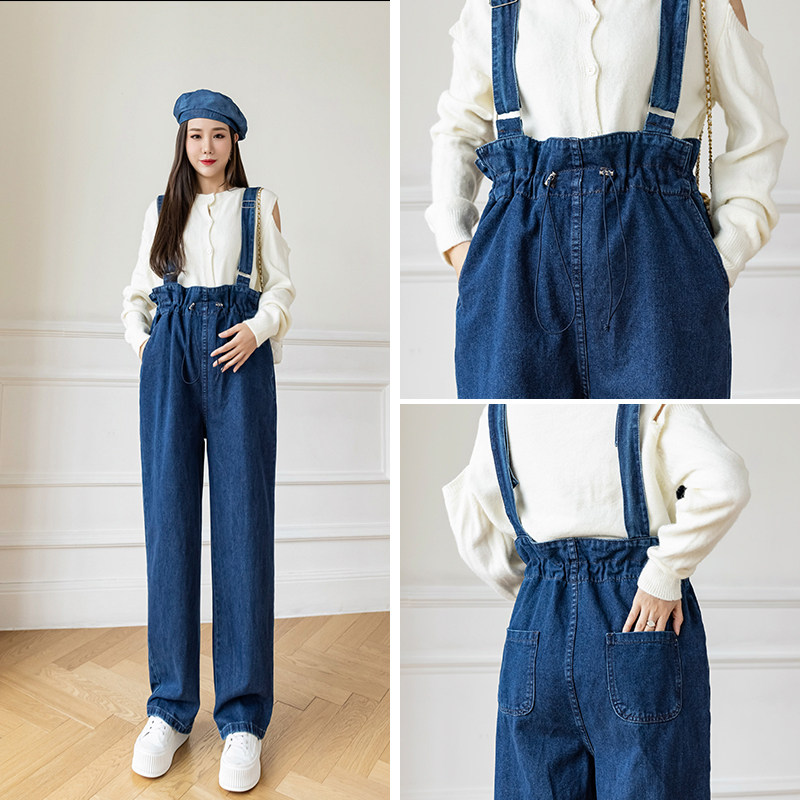 Maternity denim baby bag pants 2021 autumn and winter Korean version slimming pregnant women wear straight denim trousers casual baby bag pants