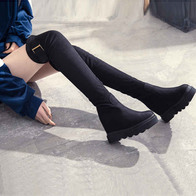 Inner heightening thick bottom autumn and winter plus velvet high knee boots boots women's thin and thin long boots 2021 new all-match