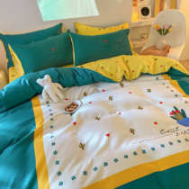 Cant afford not to fade 3-4 pieces of Korean version All cotton pure cotton cartoon single double quilt cover bed linen girls heart