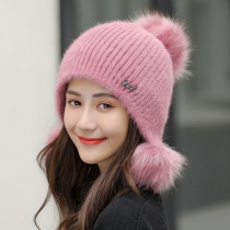 2018 New hat female winter Korean tide Joker ear protection sweet wool cap thick knitted hat warm gloves