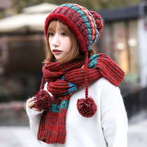 Hat female cute plus velvet wool hat winter fashion tide scarf knitted hat Korean version of Joker warm suit