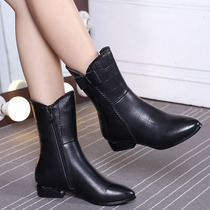 2021 new autumn size medium boots women 40-43 leather boots frosted middle heel boots 41 skinny boots women