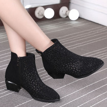 2022 spring new genuine leather coarse heel big code Martin boots woman 40-43 frosted mesh yarn 100 lap 41 with short boots