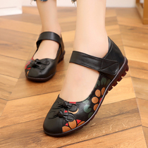2022 new ethnic wind big code women shoes 41-43 Spring middle aged cows gluten bottom genuine leather flat mother single shoes